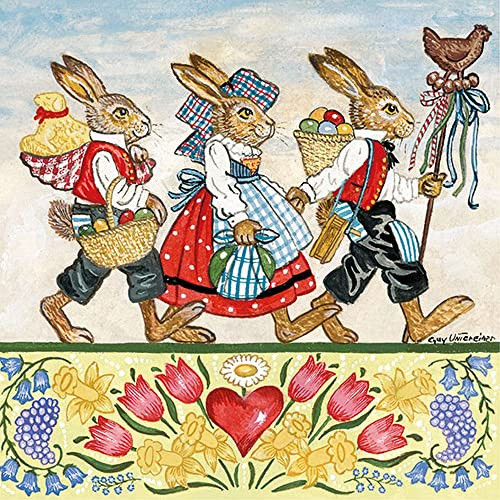 20 Servietten Nostalgische Hasenwanderung | Hasen | Ostern | Tischdeko | Decoupage | Serviettentechnik 33x33cm
