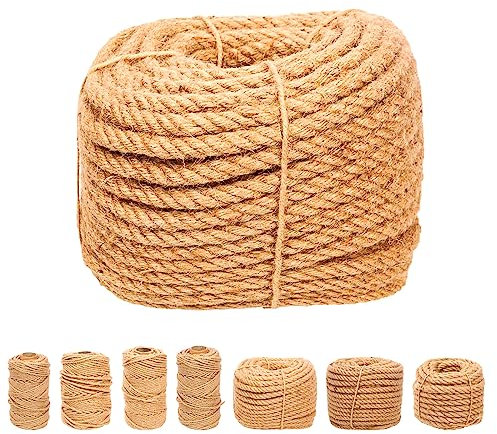 Swpeet Ficelle de jute naturelle tressée, 12 mm x 50 m, longue ficelle pour emballage, jardinage, crochet, idéal pour les loisirs créatifs, les cadeaux, les projets d'artisanat, l'emballage