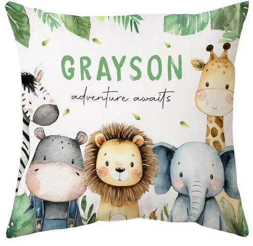Hyturtle Personalized Boys Girls Nursery Throw Pillow (Insert Included) Gifts -Nursery Cushion -New Baby Boy Girl Gift -Baby Shower Pillow - Adventure Custom Name Sofa Couch Cushion Home Decor Pillow
