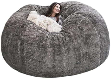NIBHZ Riesiger Sitzsack-Bezug aus Fell, Ultraweicher Sitzsack-Bezug für Erwachsene (kein Füllmaterial, Nur Bezug), Großer, Runder, Weicher, Flauschiger Sitzsack-Bezug,Grey-95X60cm