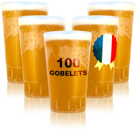 Table'Colors 100 Gobelets Reutilisables et Recyclable 33cl Polypropylène Rigide Givré - Fabriqué en France, Sans BPA - Compatible Micro-ondes et Lave-vaisselle - Boisson Chaude, Froide
