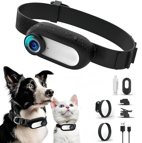 Sxhlseller Katzen Kamera Halsband - 170° Weitwinkel Hundehalsband-Kamera mit 0,96 Zoll LCD-Bildschirm, multifunktionaler Haustier Katzen Tracker für Videoaufzeichnungen, Weiß