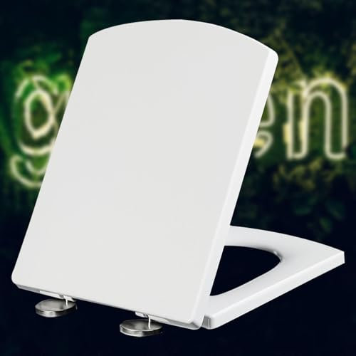 WC Sitz mit Absenkautomatik Toilettendeckel mit Quick-Release Klodeckel aus Antibakteriellem Duroplast mit Softclose Wc Sitze mit Verstellbaren Scharnieren,white-37 * 47cm