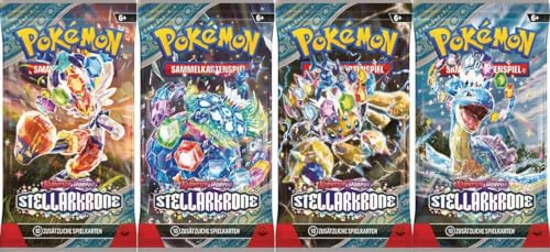 PKM 4X Stellarkrone Booster mit 10 wertvollen Sammelkarten Karten Pack - DEUTSCH + Heartforcards® Versandschutz