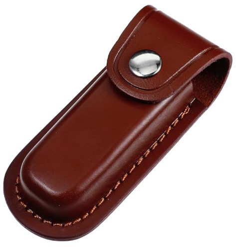 AOZUO Messertasche Leder für Gürtel,12.5cm Messerscheide Leder,Aschenmesserscheide Faltbar Taschenmesseretui Tragbare Tasche Messer Lederholster mit Schnappverschluss Gürtelschlaufe(Braun)