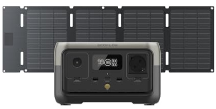 Estación eléctrica portátil EF EcoFlow River 2 256Wh y panel solar de 45 W | Hasta 600 W de potencia, Batería LiFeP04, Generador Solar para acampadas al aire libre/caravanas/Camping