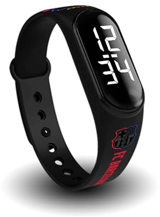 FIT & FUN Reloj Digital con Correa Oficial FC Barcelona – Resistente al Agua, Reloj Deportivo con Funciones de Calendario, Diseño Oficial del Barça