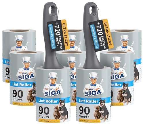 MR.SIGA Lint Rollers for Pet Hair Extra Sticky, 720 Sheets, Lint Remover for Clothing, Furniture, Pet Hair Remover with Easy Tear Sheets