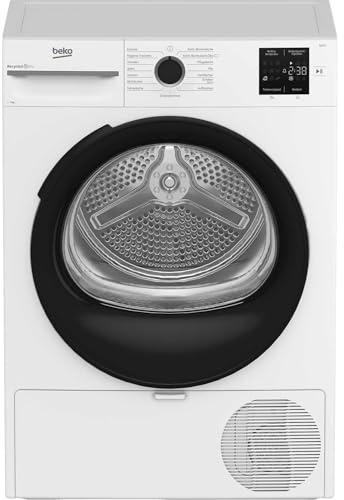 Beko BM3T37249W Wäschetrockner, 7 kg, Frontlader Wärmepumpentrockner, allergikergeeignet, 15 Programme, kombinierter Filtermechanismus, Knitterschutz, AquaWave Schontrommel, Weiß
