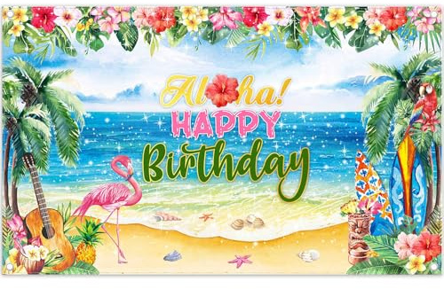 Luminora 1,8 x 1,1 m Aloha Anniversaire Toile de Fond Hawaïen Tropical | Luau Été Plage Flamant Rose Photographie Fond Bébé Fête Douche Décorations Photo Accessoires