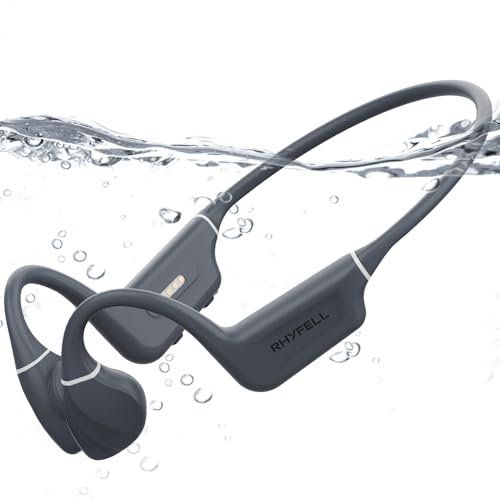 Rhyfell Bone Conduction Headphones, Bluetooth 5.4 Open Ear Headphones with Mic, IP68 Waterproof with MP3 Mode 32GB Memory, 10 Hours Playtime for wilderness, climbing