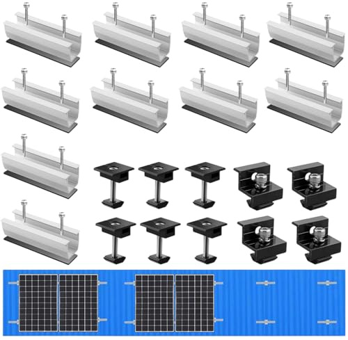 Kit de soporte para panel solar, riel de fijación fotovoltaica, soporte fotovoltaico para módulos de 30 – 35 mm de grosor, soporte fotovoltaico para techo plano, chapa trapezoidal, tejas (10 piezas)