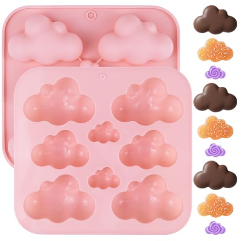 FACHOI Cloud Chocolate Moulds, 3D Cloud Shaped Silicone Molds Reusable Non-Stick Silicone Baking Moulds for Cake, Candy, Jelly, Ice Cube F4-YDMJ