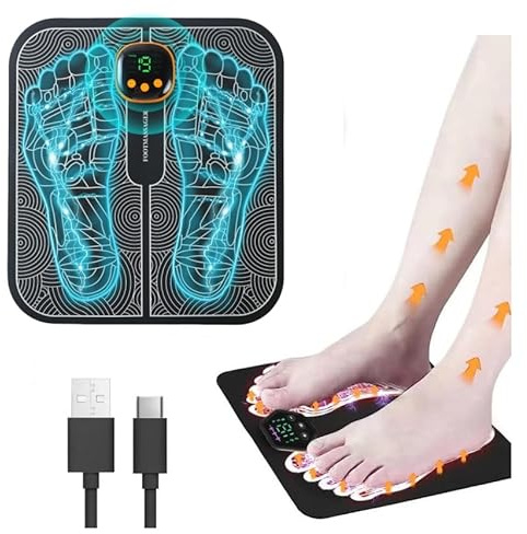 EMS Appareil de massage électrique pour les pieds, masseur de pieds électrique, 8 modes, 19 fréquences réglables, tapis de massage intelligent des pieds, portable rechargeable par USB