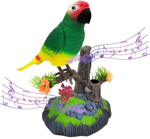 Chirotage de perroquet - oiseau de chant électronique pour , figure de jouet parlante activé par la voix | Modèle d'oiseau interactif réaliste avec capteur pour garçons filles adultes décor de