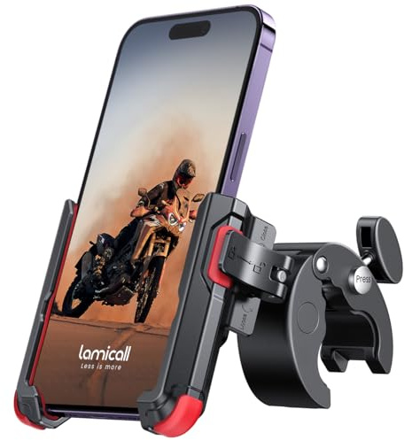 Lamicall Motorcycle Phone Holder for Filming - 【1s Quick Release】 Universal Motorbike Phone Mount, Phone Holder Bike for iPhone 17 16 15 14 13 Pro Max Plus Air Mini, Samsung S24 Ultra, 4.7-7” - Red