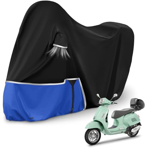 Funda para Moto para Piaggio Vespa GTV GTS GT60/125/200/250/300 | (con Maletero), Tela Oxford 420D Funda Moto Exterior Impermeable Funda Vespa 200 Vespa 125, Negro y Azul