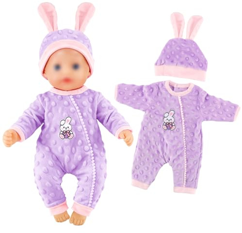 Mezzar Vêtements de Poupée Accessoires, Costume de Lapin Violet, Comprend Une Grenouillère et Un Bonnet, Convient Aux Poupées de 35 À 43 Cm(Poupées Non Incluses)