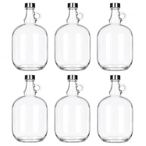 lilawelt24 6er set 3L Glasgalone mit Rundgriff und Schraubverschluss – 3 Liter Glasflasche leer, Henkelflasche Glasballon für Wasser, Saft, Wein, Likör, Öl, Essig, Met & Fermentation (3000 ml)