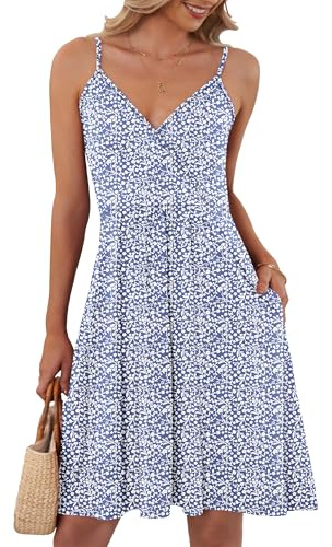 AUSELILY Summer Dresses for Women UK with Pockets Lavender Floral S