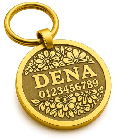 Hundemarke aus Edelstahl – personalisierbare Hundemarke mit Gravur – langlebig & rostfrei – Tiermarke mit Bär-Design für Hunde & Katzen – inkl. Gravur von Name & Telefonnummer (Flower)