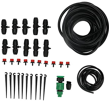 Kit di irrigazione a goccia Gocciolatori regolabili con connettore a T per tubo da 10 m di irrigazione automatico per piante in vaso da giardino Fioriera in plastica 32,8 piedi