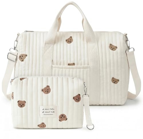 Aucuu 2pc Bolsa Cambiadora de Pañales para Bebé, Bordada Bolsa de Pañales para Bebés, Bolso Carro Bebe para Mamá y Papá, Gran Capacidad Algodón Bolsa Materna Bolso Cambiador Ligera Bolsa de Viaje