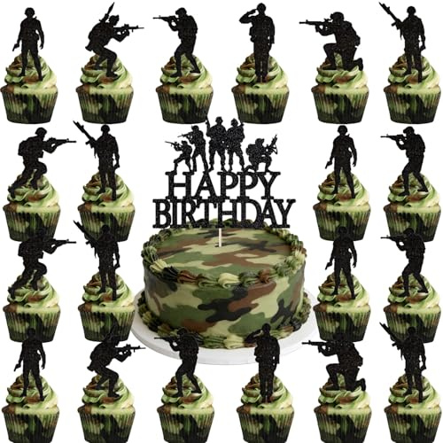 29 teiliges Set mit kreativen Tortenfiguren zum Thema Militärsoldaten und Veteranen, Geburtstagsfeier Zubehör, Militär Motiv, Dekoration für die Torte der Freundin oder des Freundes