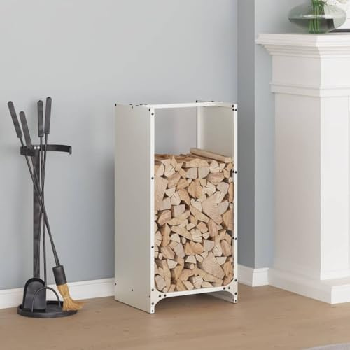Mangloder Étagère à bûches blanche en acier laminé à froid, 40 x 30 x 80 cm, 30 kg, étagère à bûches pour bois de chauffage, panier à bois, cheminée et poêle à bois, rangement à sec