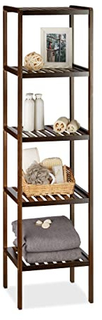 Relaxdays 2X Mobile da Bagno in bambù con 5 Ripiani HxLxP: 139,5x34,5x33 cm, Scaffale a Colonna in Legno, Marrone Scuro
