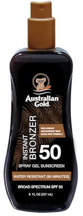 Australian Gold Spray Gel Sunscreen with Instant Bronzer SPF 50, 8 Ounce | Moisturize & Hydrate Skin | Broad Spectrum | Water Resistant,B07DG52KLY