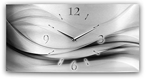 Kreative Feder „Abstrakt“ - Designer-Wanduhr aus gebürstetem Aluminium in Zwei Größen mit leisem Uhrwerk (Abstrakt Silber-metallic, Funkuhr 50x25cm)