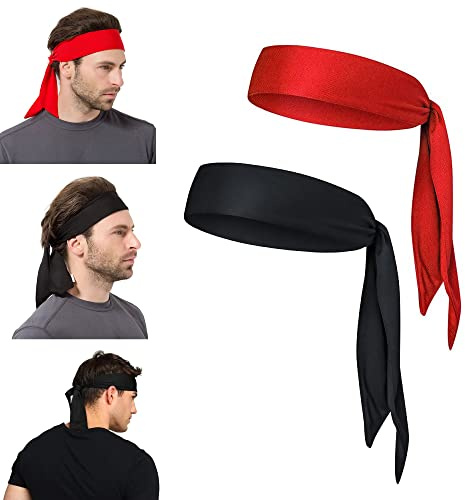 Yizhet Fascia per Capelli Sportiva Fasce Sport Cerchietti Fascia Capelli Sport Regolabile Anti Scivolo Hairband per Tennis, Yoga, Bicicletta, Fare Jogging (2 Pezzi, Nero+ Rosso)