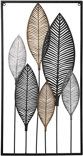 MF Noxi - Decorazione da parete 3D, in metallo, con foglie, altezza 75 cm