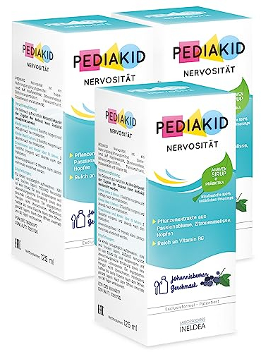 PEDIAKID - Agitazione - Integratore alimentare - Formula esclusiva al sciroppo d'Agave - Favorisce la calma - Riduce l’agitazione - Gusto ribes nero - 3 Flaconi da 125 ml
