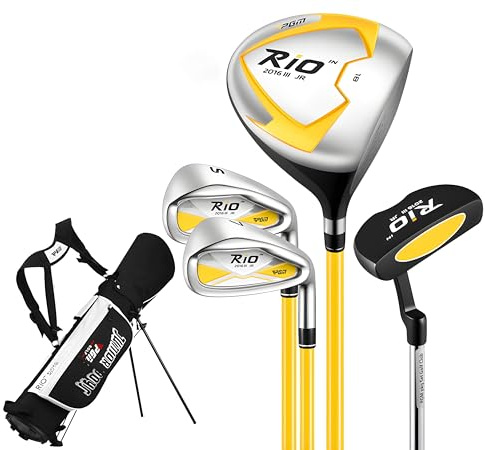 PGM Junior Golf Club, Rio Golf Clubs Complete Set Right Handed for Children Kids 3-5 Height：3'1 - 3'9, 4 Pieces Youth Golf Clubs with Stand Bag for Boys & Girls Orange