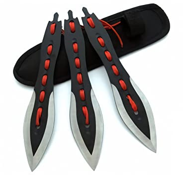 BSH Adventure Wurfmesser Set mit Holster aus Cordura - 3 Stück - Full Tang Glatter Klinge - Edelstahl 420 - Messergewicht 66 g - Gesamtlänge 19 cm