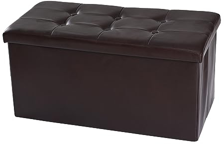 CMY Folding Ottoman Storage Boxs Footstool Toy Chest Seat Cube Bench Coffee Faux Leather Footrest Living Room Furniture76.5x38x38cm (Coffee)