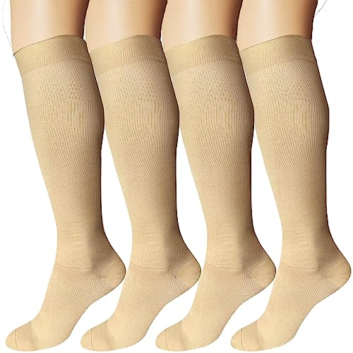 DDOBB 4 Paar Kompressionsstrümpfe Damen und Herren Stützstrümpfe Kompressionssocken Stützsocken Reisestrümpfe für Flug Sport Running Radsport(Hautfarbe*4, L-XL)
