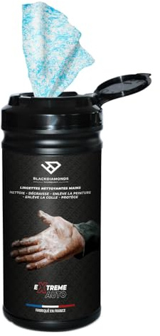 BlackDiamonds - Lingettes Nettoyantes pour MAINS et OUTILS - 5 Actions - Nettoie, Dégraisse, Protège, Enlève la Colle & la Peinture - Sans Eau ni rinçage- 80 Lingettes