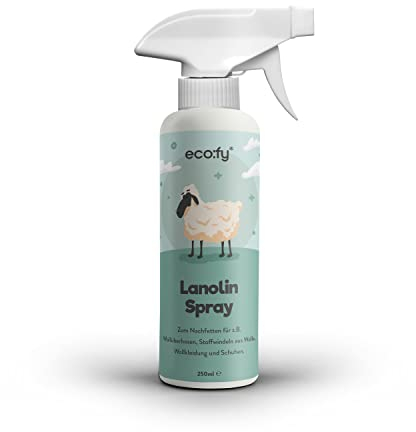 eco:fy Lanolin-Spray, flüssiges Wollfett als Spray zum Nachfetten von Wollkleidung, Wollhosen und Wollschuhen, pestizidfrei und von Bio-Schafen, schnelle Wollpflege (250 ml)