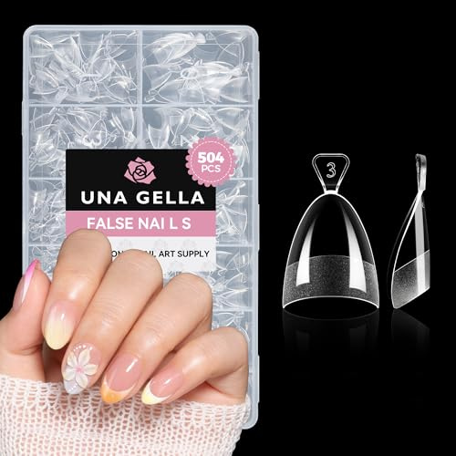 UNA GELLA Short Almond Gel Nail Tips: 504PCS Acylic Nail Tips Almond Shape