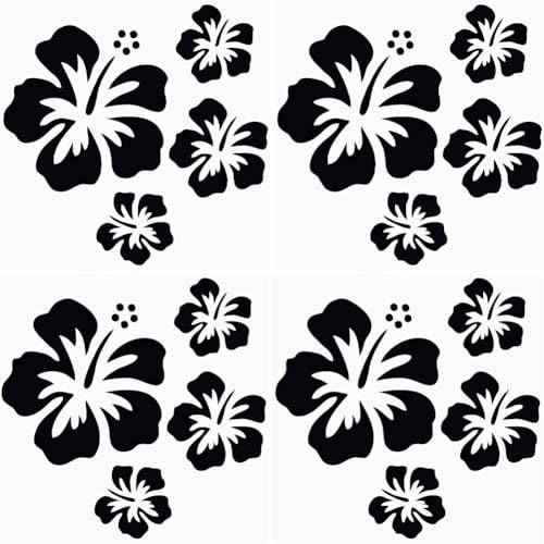 GORGECRAFT 4 Hoja de Pegatinas para Coche con Flores de Hibisco Pegatinas Y Calcomanías Hawaianas Negras Vinilo Impermeable Decoración Exterior Automotriz para Puertas de Camión Motocicleta Pared
