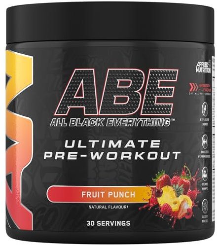 Applied Nutrition ABE Pre Workout - All Black Everything Pre Workout Powder, Energy & Physical Performance with Citrulline, Creatine, Beta Alanine (375g - 30 Servings) (Fruit Punch)