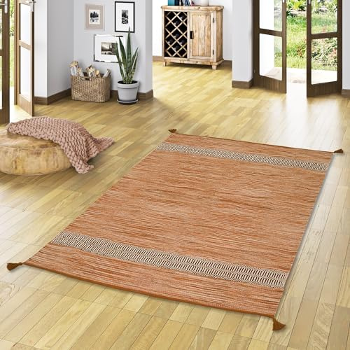 Pergamon Tapis Naturel Laine de Construction Kilim Toskana Beige | Tapis Naturel tissé Main Entretien Facile pour Cuisine Couloir Salon