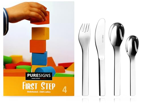 Puresigns Kinderbesteck mit Namen/Gravur Babybesteck Esslernbesteck Edelstahl First Step