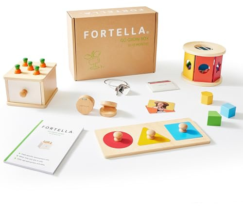 Fortella Go Grow Box, Giochi Montessori 1 Anno, 8 in 1 interattivo Giocattoli in Legno per Bambini di 1 2 3 Anni, Regalo Educativi per Il Neonato (10-12 Mesi)