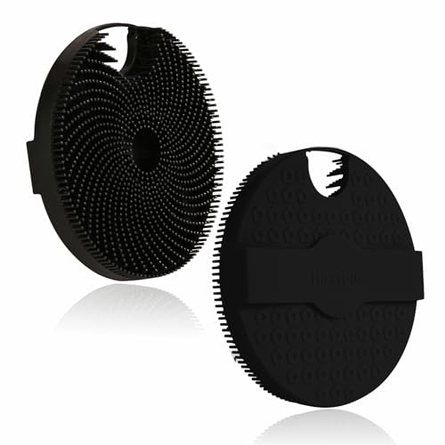 HIEERBUS Silicone Body Scrubber, Gentle Exfoliating Body Scrubber in Shower Silicone Loofah with Easily Lather Bristles, Long Lasting, and More Hygienic Than Traditional Shower Loofah,1 Pack, Black…