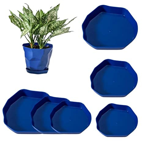 Hperu Plastic Plant Trays,6Pcs Plant Saucers Plastic Plant Pot Drip Trays Flowerpot Saucer for Indoor Outdoor, Blue Plant Saucers