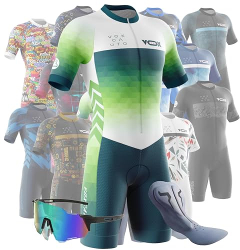 VOXCAUTQ Cykling, Skinndräkt, Gel, Vadderad, Triathlon Kostym, Herr, Triathlon Tri-dräkt, Kortärmad Cykelskinndräkt Med 3 Bakfickor, Snabbtorkande, Typ-10, Storlek L